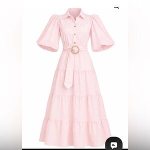 NWT | PINK Aleeza Paris Estelle Balloon Sleeve Elegant Maxi Dress Belt, Size A